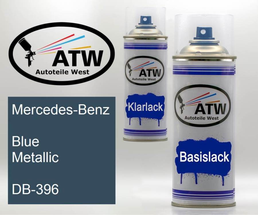 Mercedes-Benz, Blue Metallic, DB-396: 400ml Sprühdose + 400ml Klarlack - Set, von ATW Autoteile West.